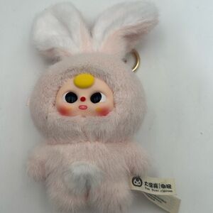🐰 Kawaii Bunny Plush Keychain Charm – Pink Faux Fur, Baby Three / Yivu